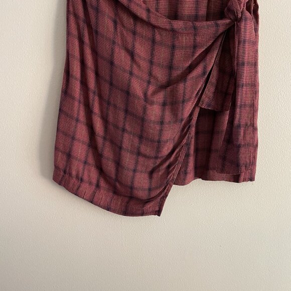 American Eagle Women S Maroon Plaid Grunge Punk High Waisted Wrap Mini Skirt NWT - Picture 2 of 9
